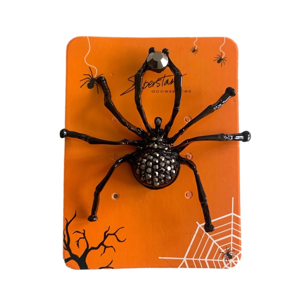 Black Widow Sparkling Rhinestones Spider Brooch Women's Halloween Accessories